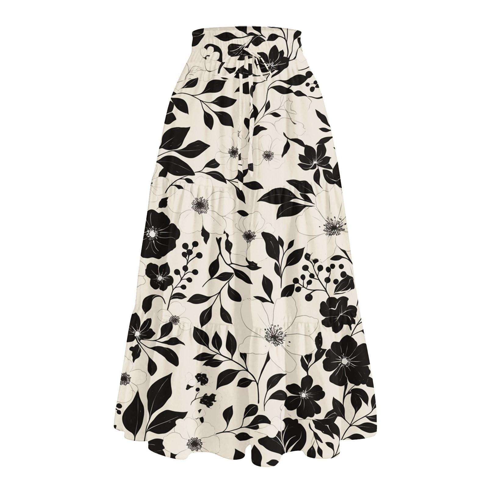

Женская повседневная и модная юбка с цветочным принтом и эластичным поясом, свободная юбка с талией XL бежевый