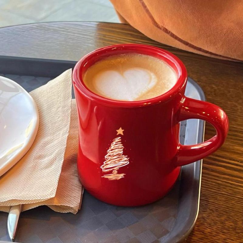

Red Christmas Ceramic Mug Coffee Cup High Value Retro Ceramic Couple Water Cups Simple Drinkware 201-300ml красный