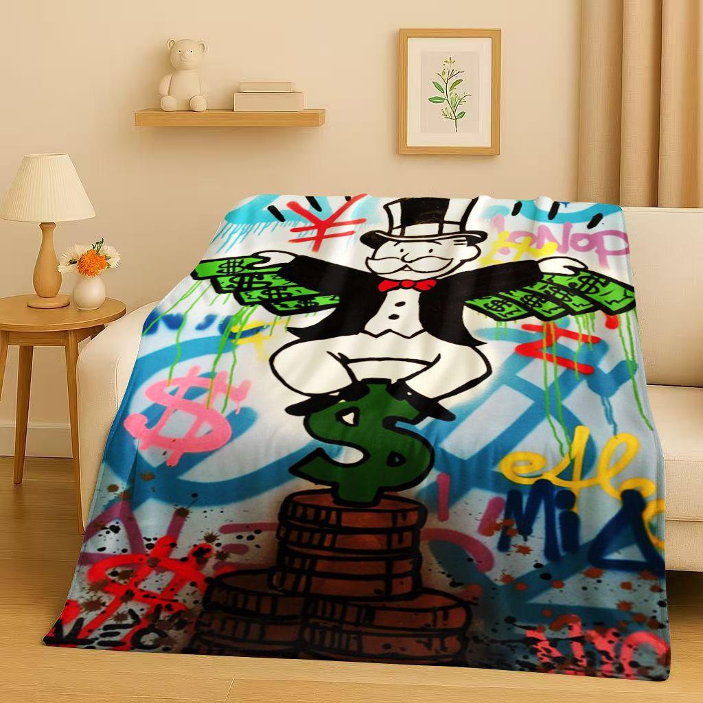 3D Rich Game Monopoly Money Dollar Cartoon Flannel Blanket,Ultra Soft Warm Plush Throw for Home Bedroom Bed Sofa Cover Kids Gift