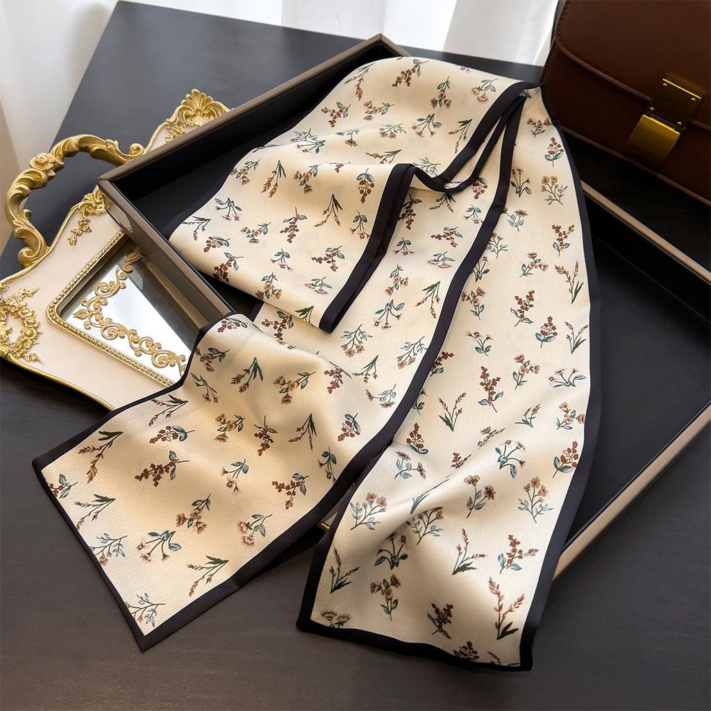 Spring and Autumn and Summer Korean Style Floral Fashion Long Scarf Women's Decorative Scarf Professional Scarf Tied Hair Streamer