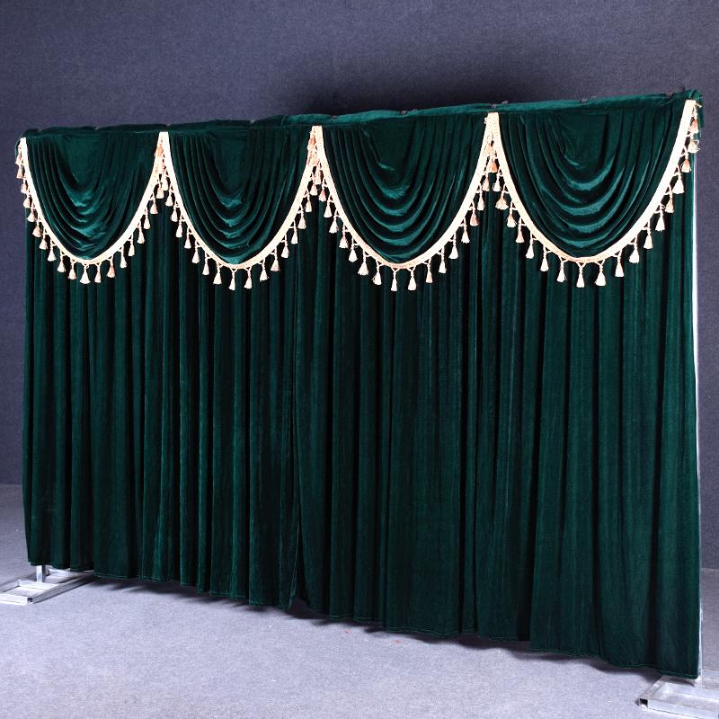 Golden Fringed Edge Velvet Valance Curtains Event Party Valance Panel Decoration Wedding Backdrop Curtain Swag Stage Background