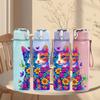 1PC Colorful Cat Psychedelic Art Print 750ml Color Plastic Sports Water Bottle Leakproof Flip Straw Lid Suitable for Sports Office Home Use