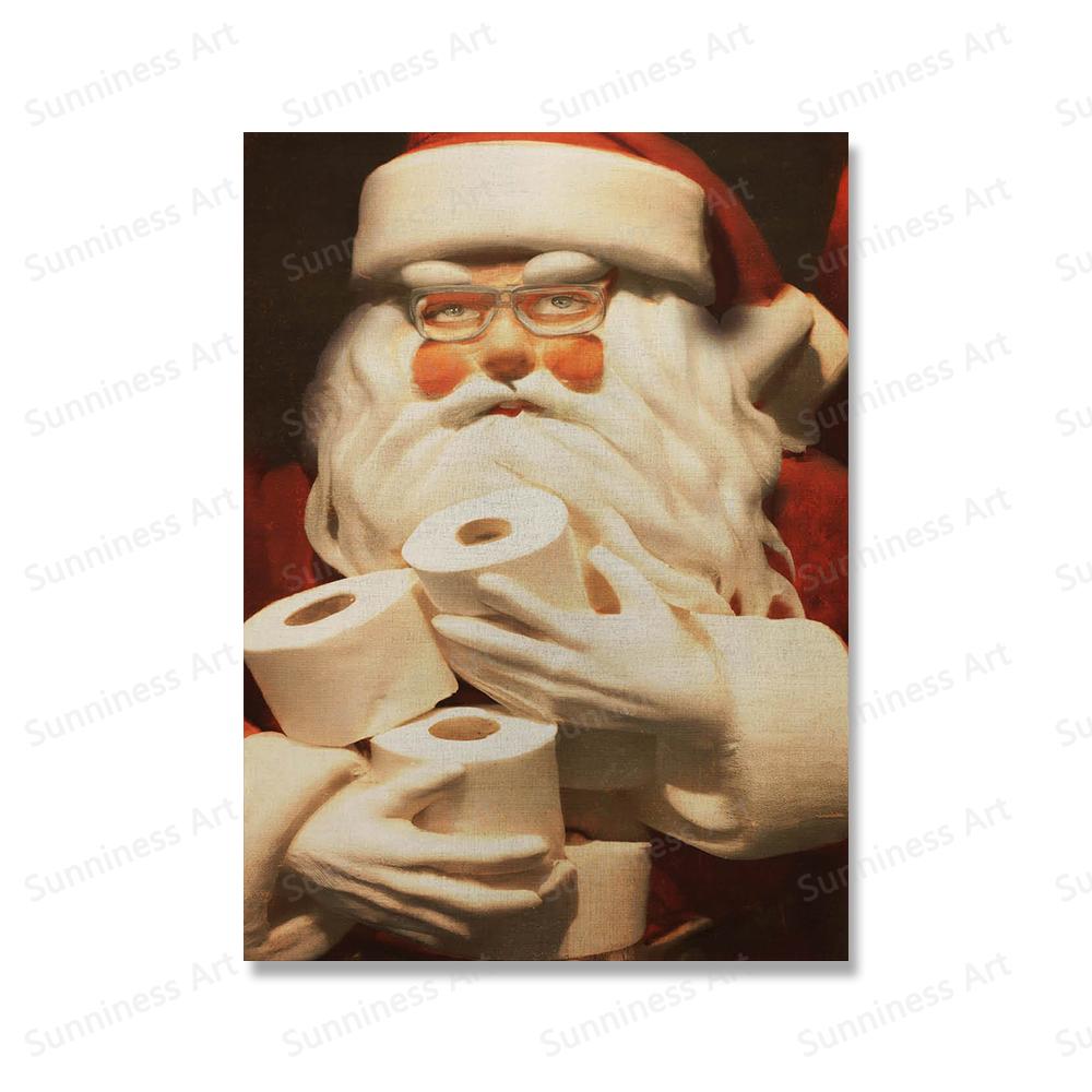 

Забавный Санта с рулоном бумаги Плакаты юмористический эльф неприятный запах Печать холст картины настенные художественные картины для туалета WC Ванная комната Декор 21x30cm No Framed красный