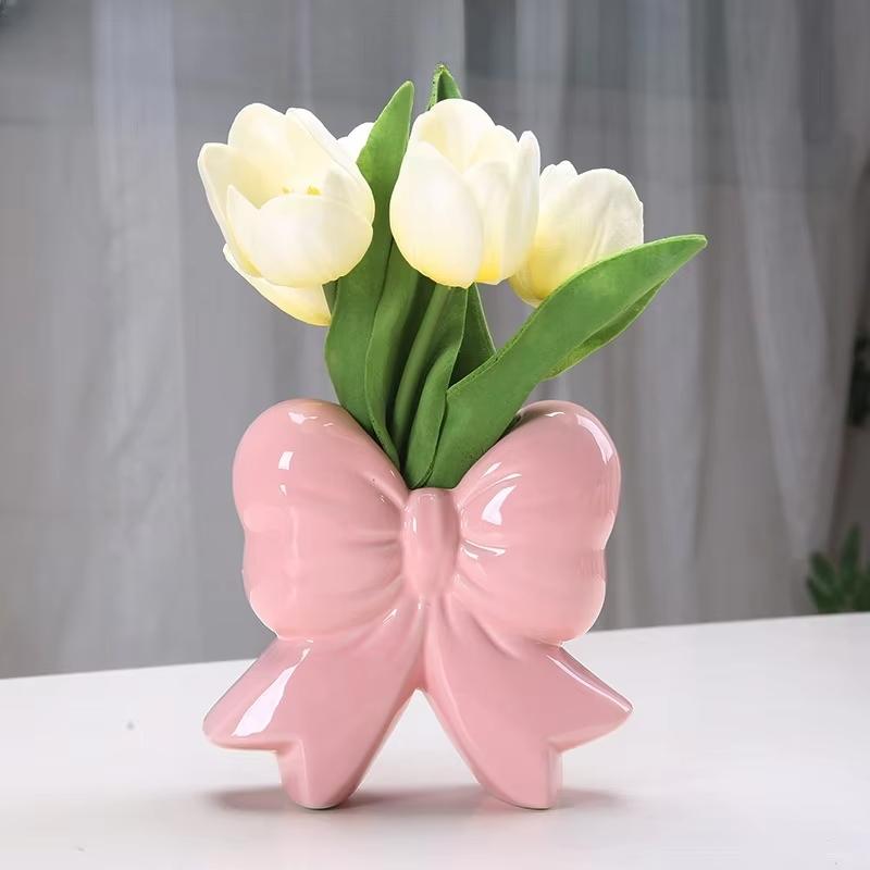 Bowknot Ceramic Vase Handmade Pottery Plant Flower Pot Floral Arrangement Display Crafts Office Decoration Home Accessories