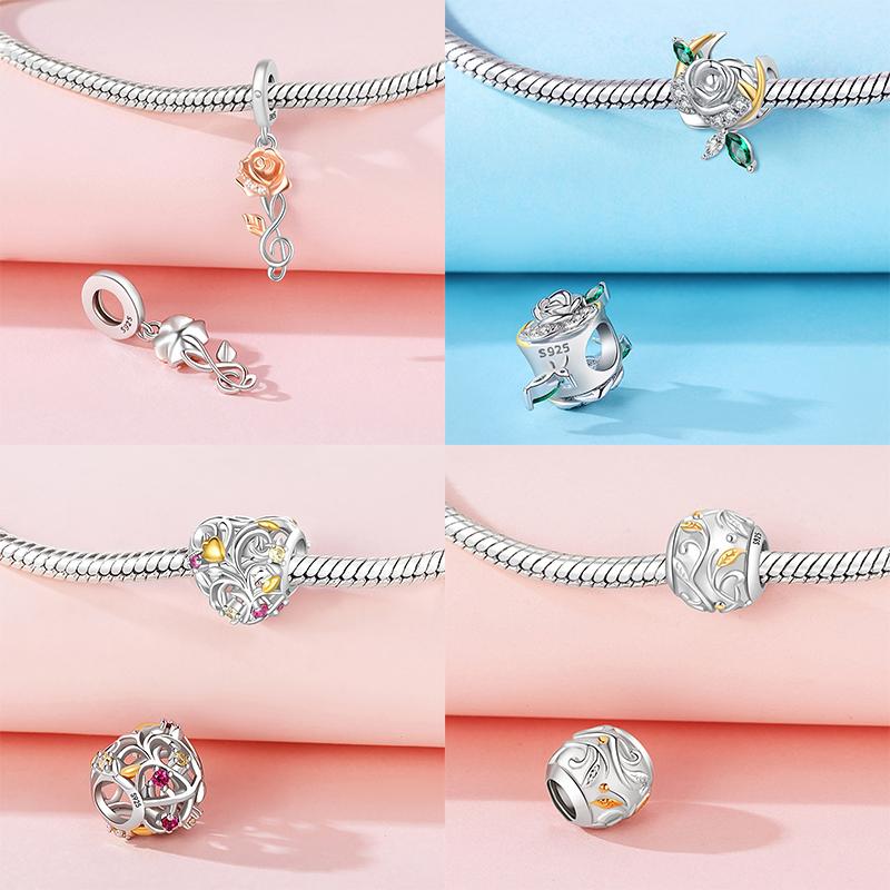 Jubiläen Charm Kupfer Originale Rose Liebesherzen Perle Passt zu Armbändern Halsketten Perlen Schmuck Basteln Schöner Schmuck Geschenke