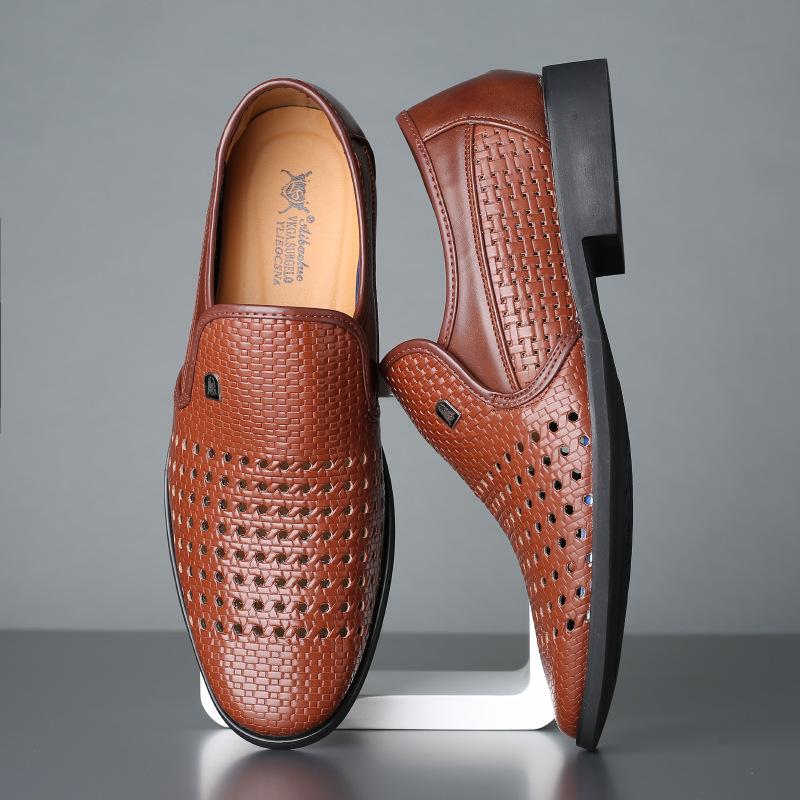 1198 Manufacturers Summer Men's Leather Hole Leather Shoes Comfortable Versatile Breathable British Business Casual Shoes