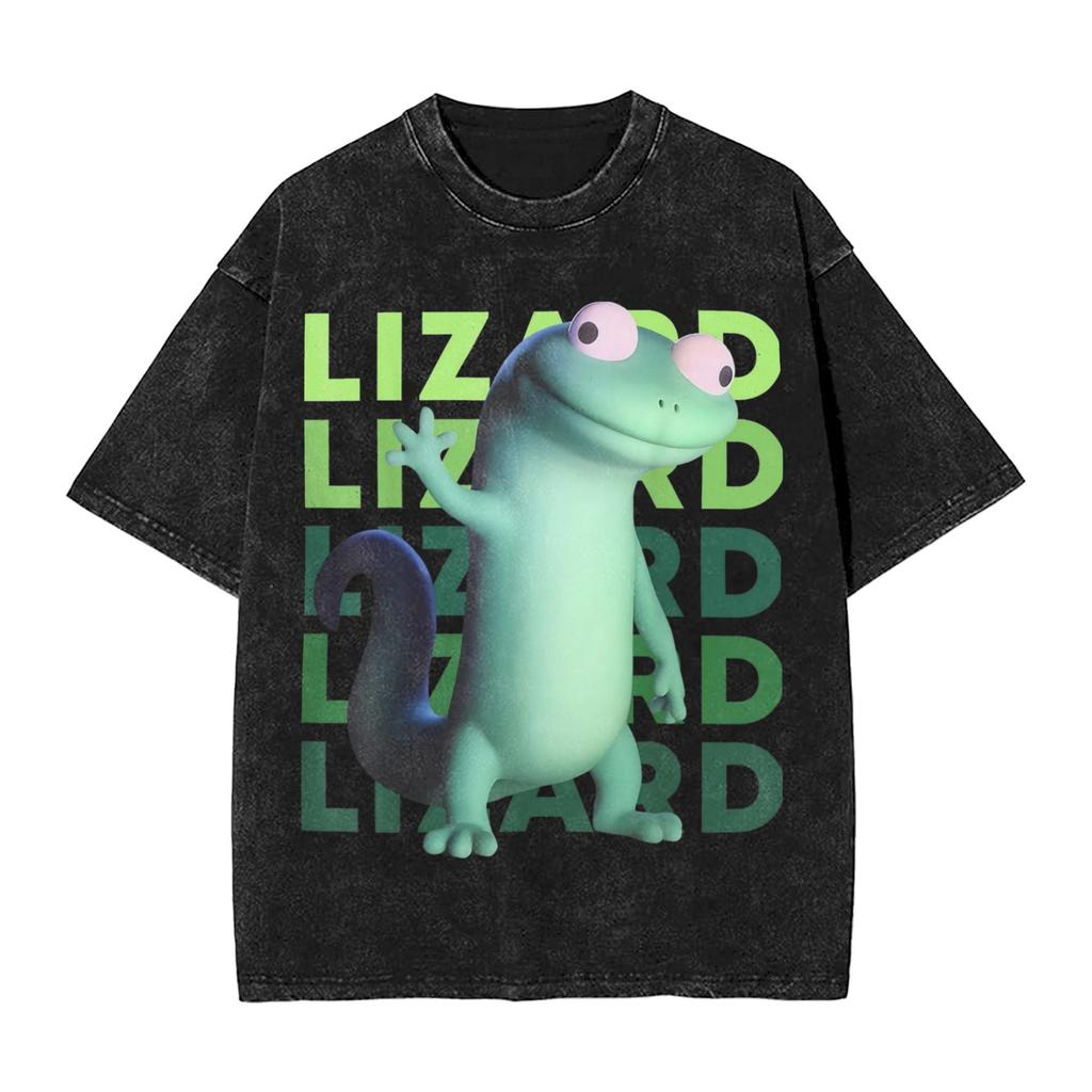 Funny Weirdcore Animal Lizard Lizard Lizard Meme T Shirt Washed Cotton T-Shirts for Men Women Streetwear Printed Tee Shirt