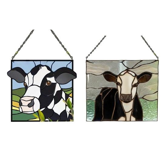Handcrafted Black White Cow Suncatcher Stained Glass Style Window Hanging Panel 2D Acrylic Cow Ornament for Farmhouse Window Wall Decor Gift for