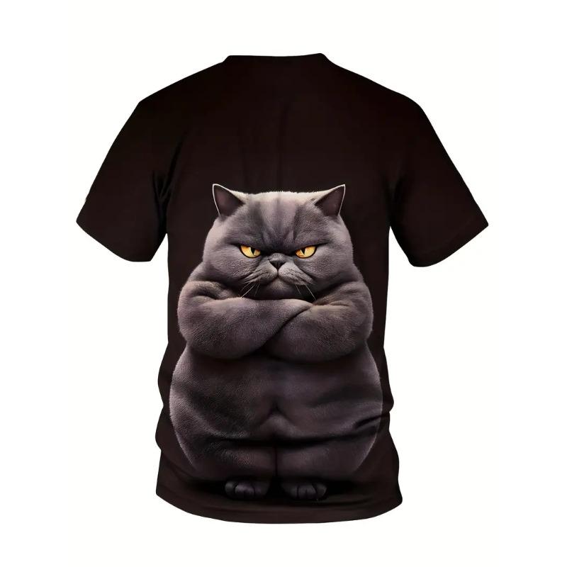3D Printed Men's Round Neck T-shirt Casual Summer Wear Lightweight Trendy and Versatile Super Practical Cat Pattern T-shirt