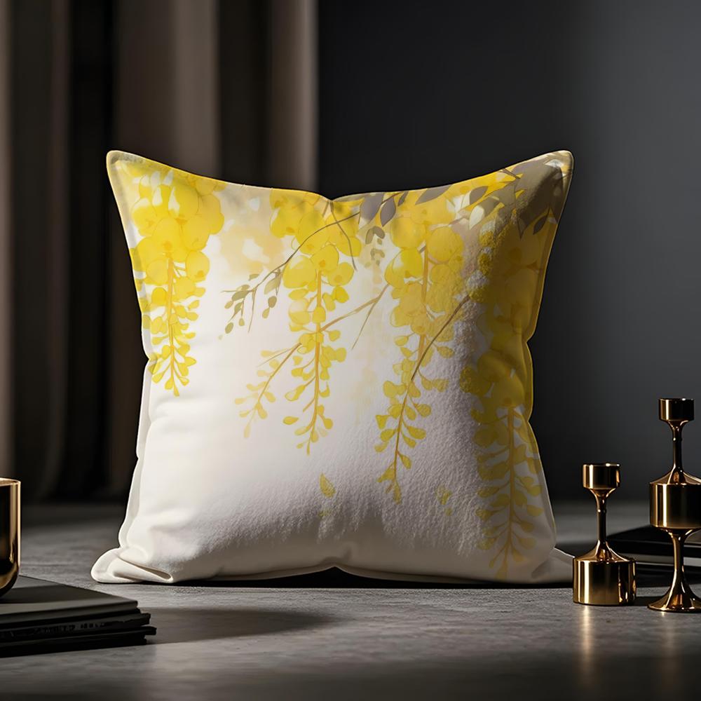 Fashion Acacia Cushion Cover Anti-dustmite Pillowcase Invisible Zipper Silky Short Plush Sofa Cushion Cover