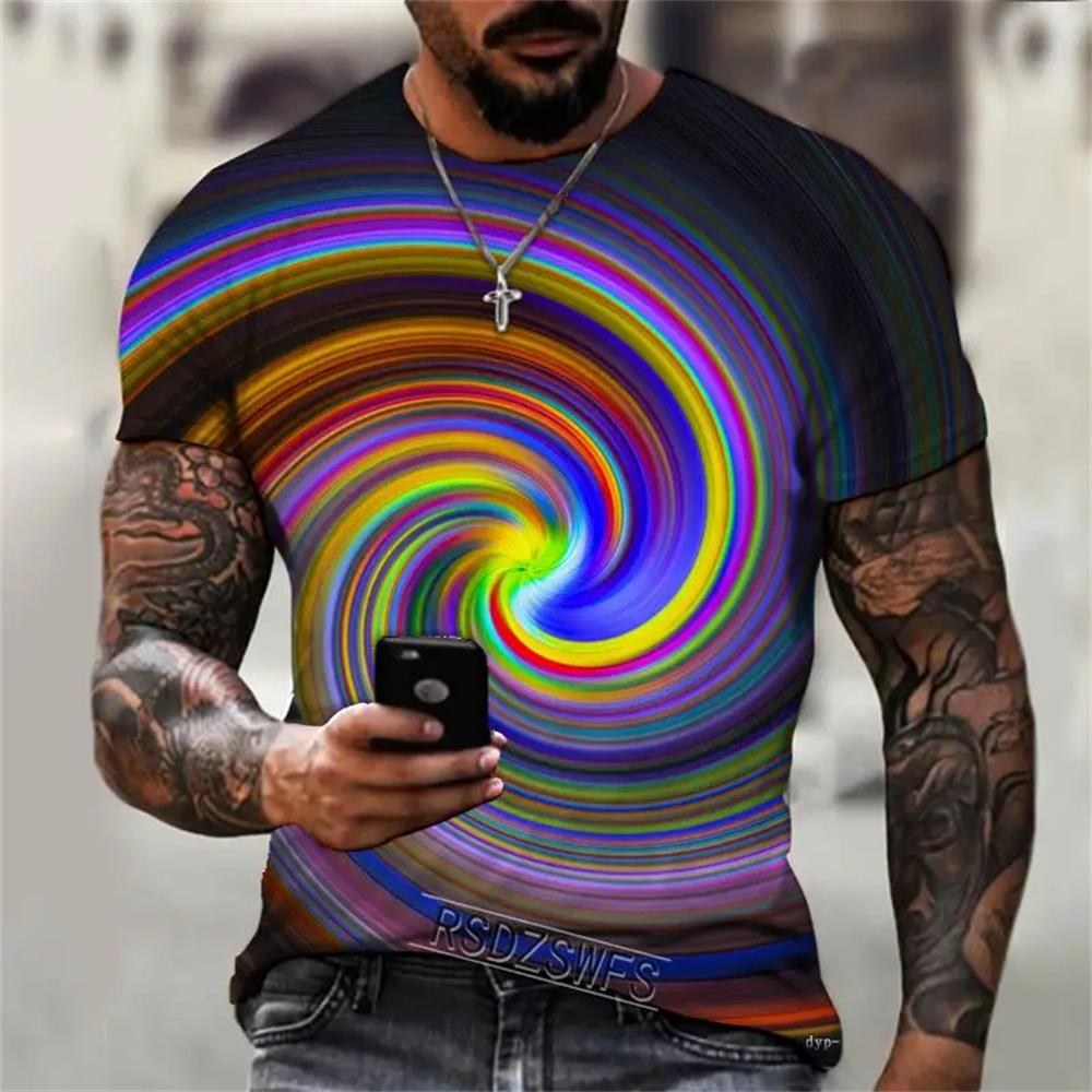 Nowa Letnia Męska Koszulka z Abstrakcyjnym Wzorem Moda Codzienna Drukowana 3D Luźna z Okrągłym Dekoltem Krótki Rękaw Uliczna Osobowość Duże Rozmiary Góry