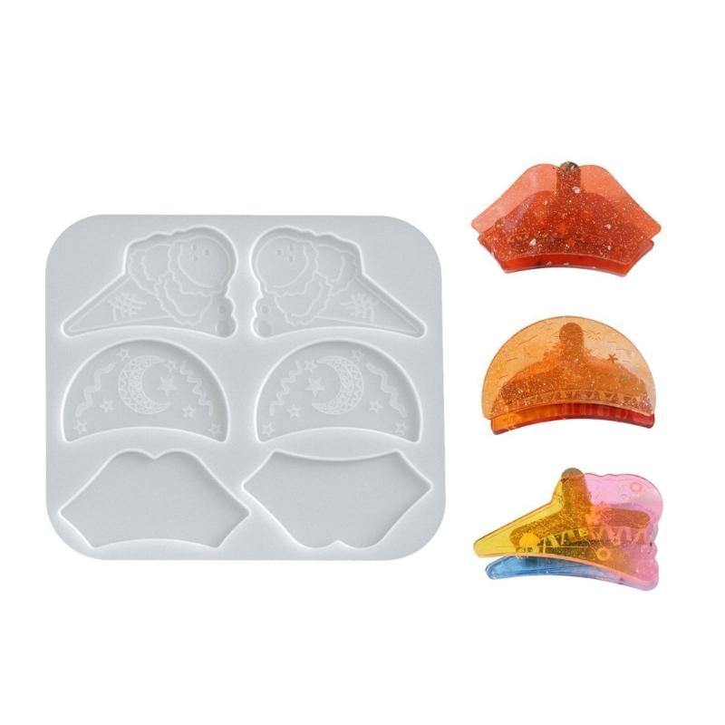 

Reusable Silicone Mold For Handmade Resin Hair Clips Moon Ice Cream Triangles Geometric Shapes Crafting Tool