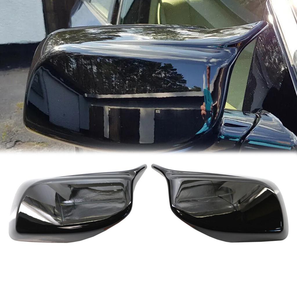 2PCS Rear Wing Mirror Cover Caps For BMW 5 Series E60 E61 E63 E64 03-07 Gloss Black
