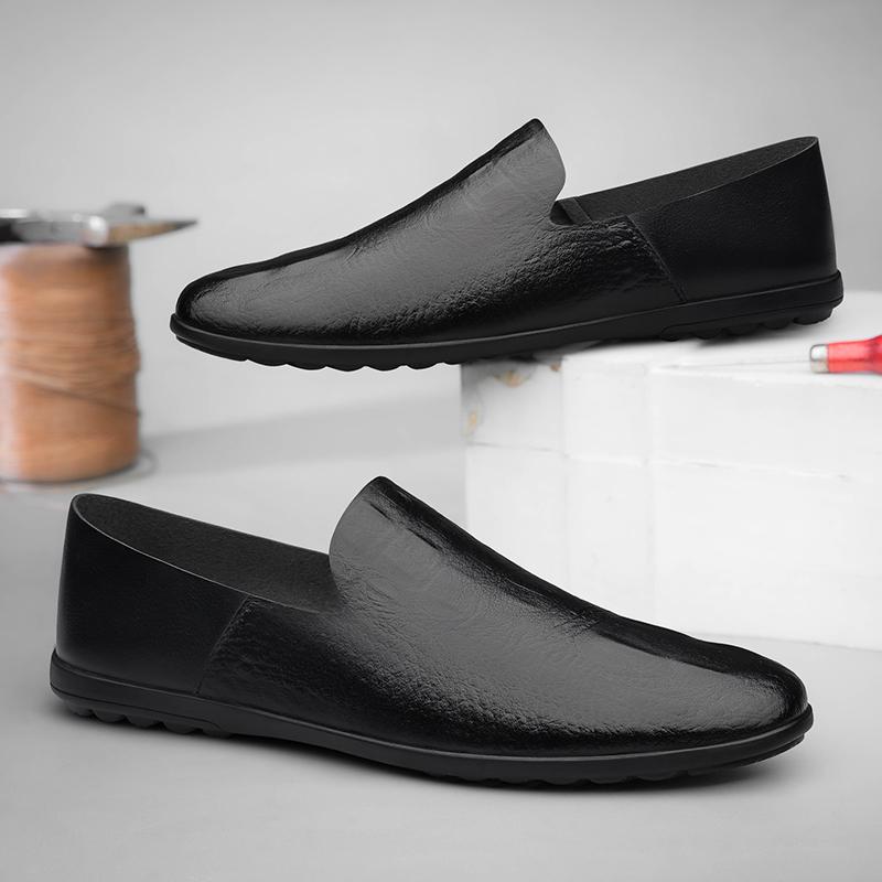 Classic Brand Men's Leather Casual Shoes Soft Soles Comfortable Commuting Driving Shoes Office Men's Business Shoes Yellow Trend