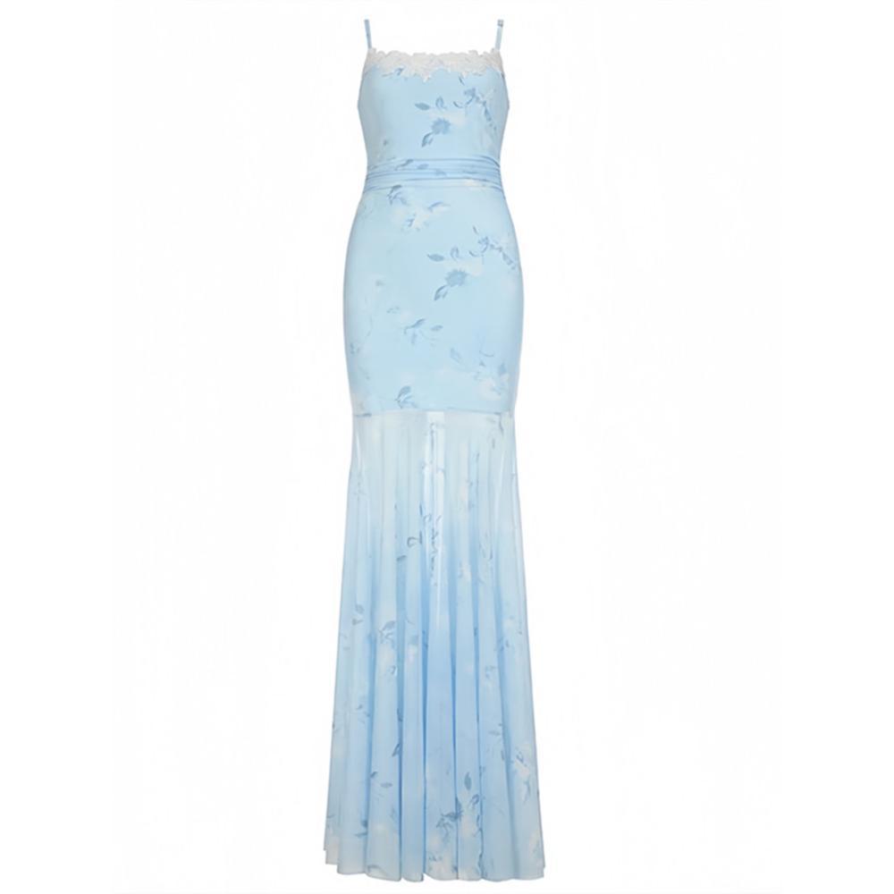 

Синее жаккардовое платье на бретелях, темпераментная девушка, лето, новое, кружевные вставки, платье на бретелях XL- (recommended 110-60kg)