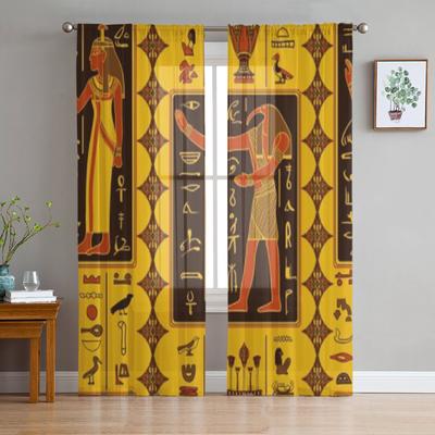 Cortinas Transparentes de Gasa con Dioses Egipcios y Jeroglíficos del Antiguo Egipto para Decoración de Sala de Estar Dormitorio Velos de Ventana Cortina de Tul