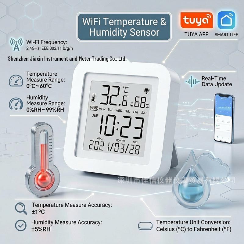 Tuya WiFi Indoor Temperature & Humidity Sensor with Remote Control and Probe