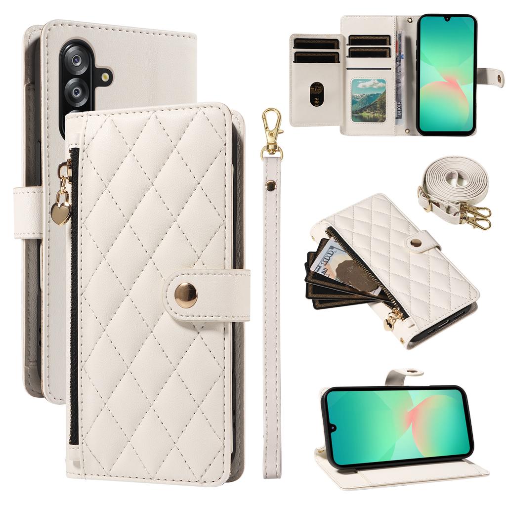 For Samsung Galaxy A16 4G/Galaxy A16 5G/Galaxy A17 5G/Galaxy A26 5G Wallet Case with Straps, Rhombus Leather Stand Phone Cover