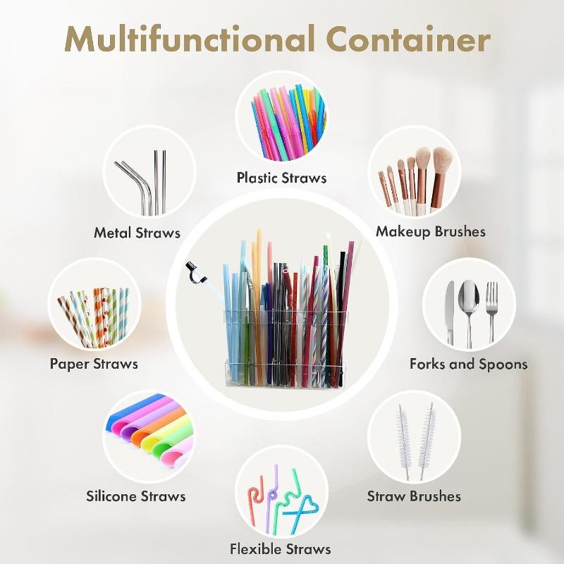 Straw Holder for Cabinet Door - Child-Safe Organizer Dispenser with Smooth Rounded Edges for Kitchen Accessories Storage Adhesive Circles Included