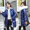 Winter Women Mid-length Parkas Jackets Casual Female Thicken Warm Hooded Jackets Coat Windprood Shiny Parka Coat with Fur Collar