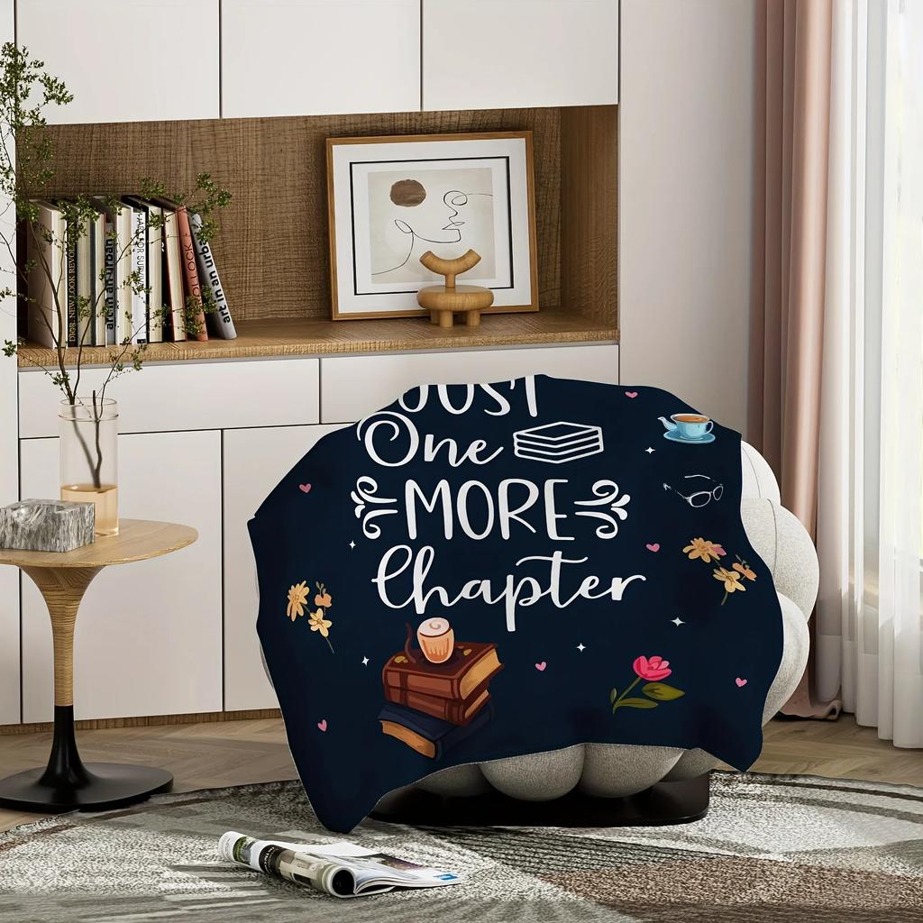 Dark Blue Book Lover Pattern Flannel Printed Blanket Suitable For All Seasons Suitable For Living Room Office Sofa And Travel