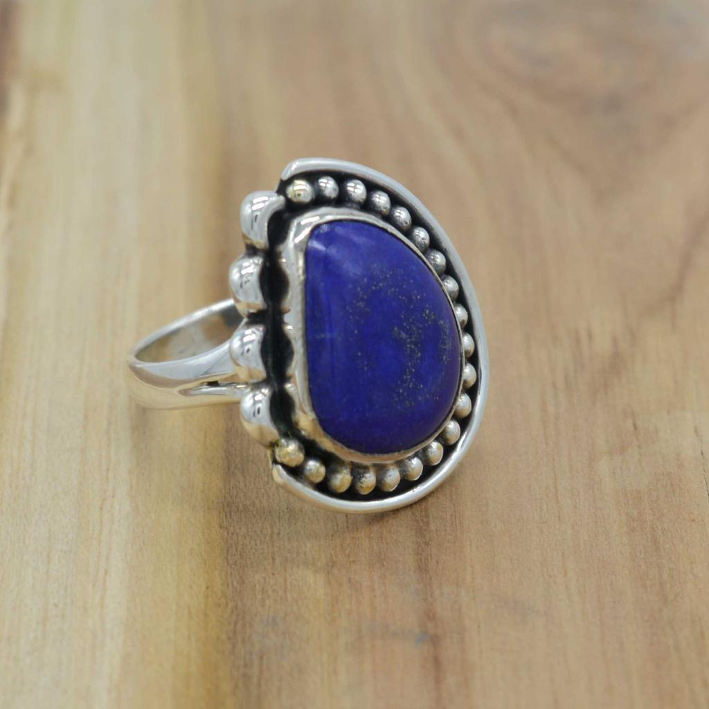 Lapis Lazuli Gemstone Silver Ring For Women, Crystal Quartz & 925 Sterling Silver Handmade Unique Jewelry, Gift For Her