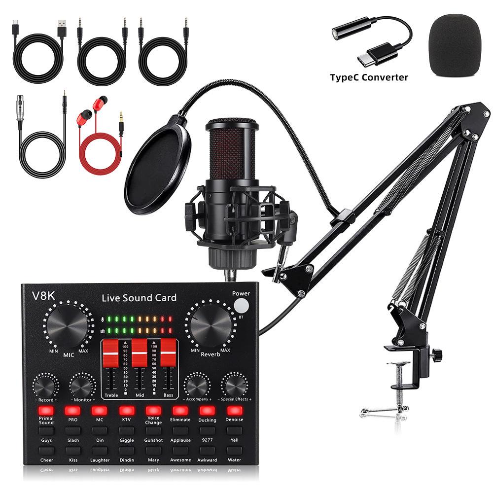 G8 Dual Condenser Microphone Set with V8S Sound Card for Mobile & PC Live Streaming