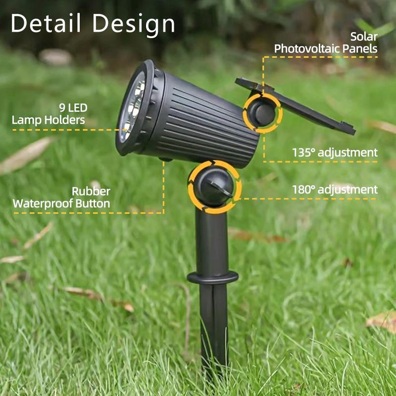 9LED Solar Garden Spotlights Outdoor RGB Landscape Lamp with Waterproof Dimmable Brightness Control for Yard Pathways & Driveway