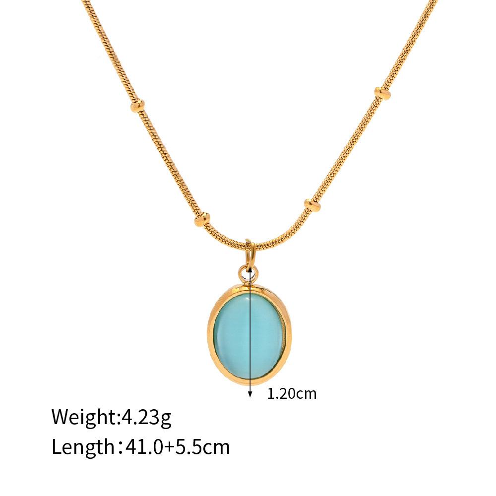 Yori Delicate Stainless Steel Blue Opal Pendant Drop Necklace Fashion Stainless Steel Exquisite Waterproof Jewelry Gift