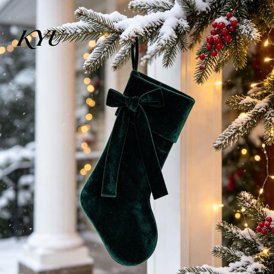Stockings for Gifts 19 Inch Velvet Christmas Stocking with Bow, Soft Large Fireplace Hanging Decorative Gift Pouches Sock Plush Cuff Mantel,