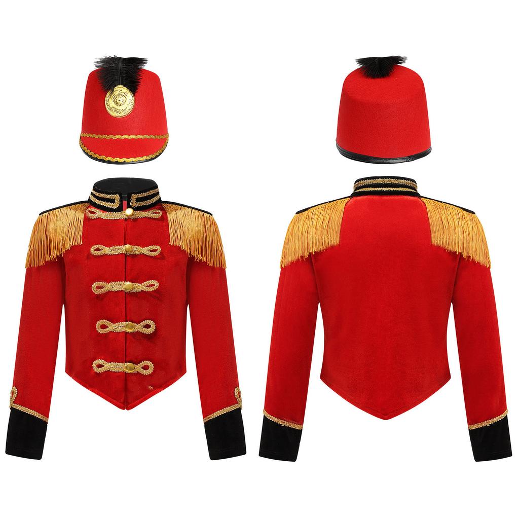 Girls Circus Ringmaster Costume Set with Jacket Hat Stand Collar Long Sleeve Fringe Epaulet