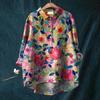 Women Shirt Lapel 3/4 Sleeve Buttons Neckline Shirt Tops Flower Printing Loose Fit Casual Shirt Thin Blouse Streetwear