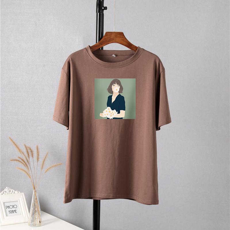 Hirsionsan Kawaii z nadrukiem T Shirt kobiety lato eleganckie podstawowe luźne ubrania estetyczne Harajuku koszulki z nadrukami kobieta Casual bawełniany top