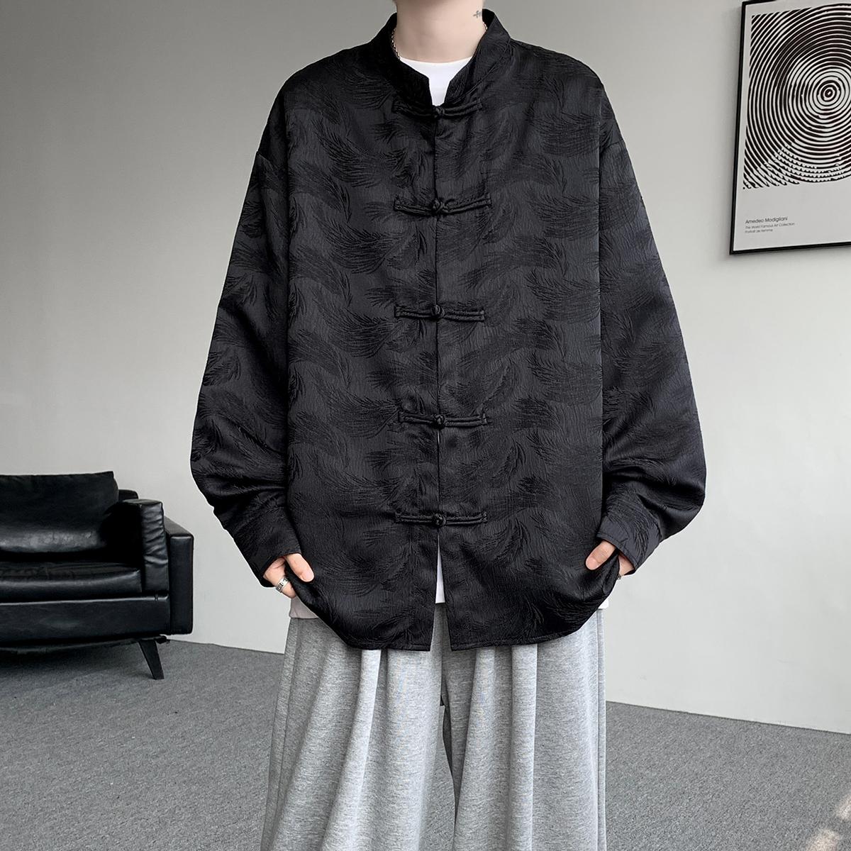 

Мужская рубашка с длинным рукавом на осень 2025 года, мужские рубашки с пряжками в китайском стиле, мужская рубашка Тан костюм свободного кроя, летние рубашки черного и белого цвета M чёрный