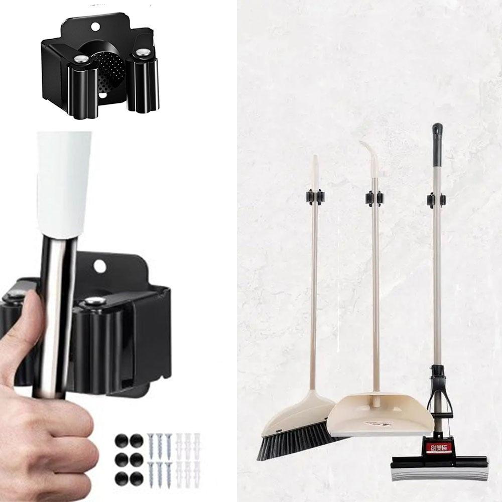 4Pcs Wall Mounted Mop Broom Holder Hanging Brush Broom Hanger  Bathroom Organizer