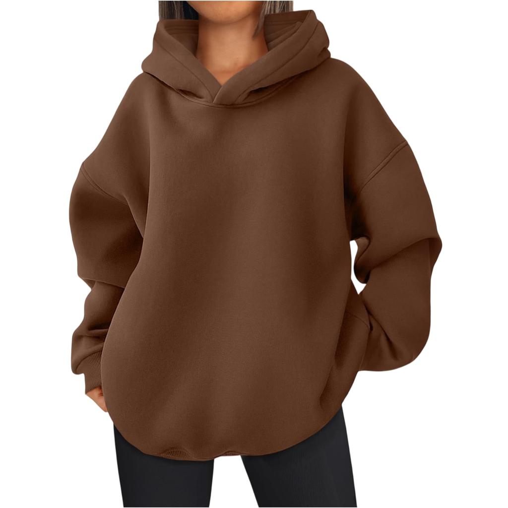 Women's Fashionable Long-sleeved Pullover And Solid-color Hooded Sweatshirt