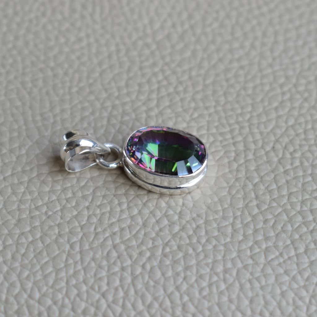 Mystic Topaz Pendant, Handmade 925 Sterling Silver Pendant, Gemstone Pendant, Gift for Her, Oval Topaz Pendant, Birthday Gift