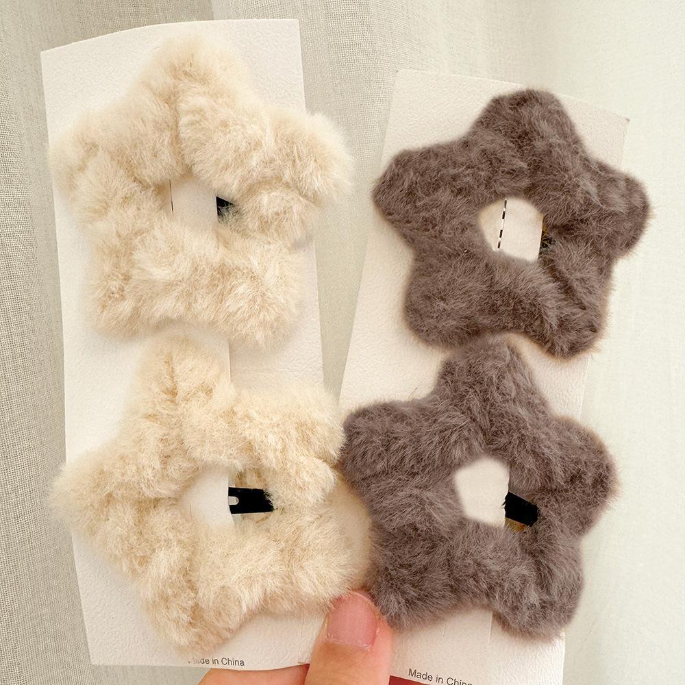 New Fashion Winter Autumn Hairpin Plush Material Cute Star Hair Claw for Women and Girls Side Clips Sweet Hair Accessories