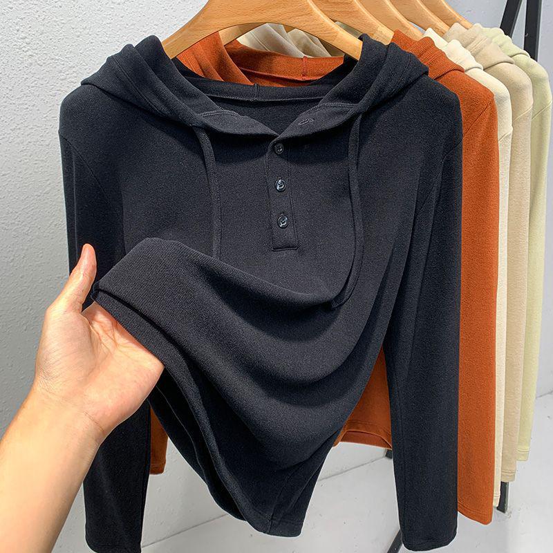 Women's Brushed Fleece Hooded Base Layer Autumn 2025 Fashionable Inner Hoodie