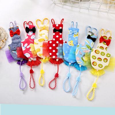 Cute Parrot Diaper with Bowtie Colorful Fruit Design Washable Flight Suit for Small Medium Large Pet Birds Cockatiel Pigeons