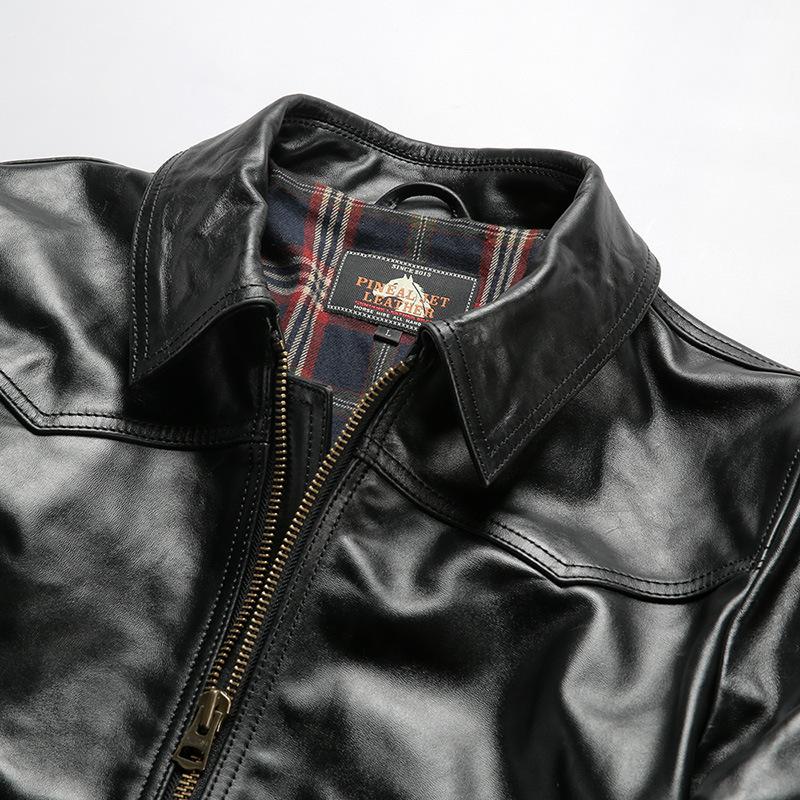 Casual retro locomotive tea core horse leather jacket men's simple lapel Ami Kaji leather jacket