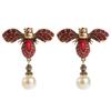 Elegant Retro Rhinestone Bee & Pearl Dangle Earrings