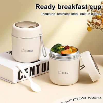 Copo de sopa isolado para comida quente para crianças, jarra de comida a vácuo de aço inoxidável com colher, recipiente térmico de almoço de boca larga à prova de vazamento