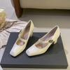 Temperament One-word Buckle High Heels Women's Square Head Thick Heel Design Single Shoes New