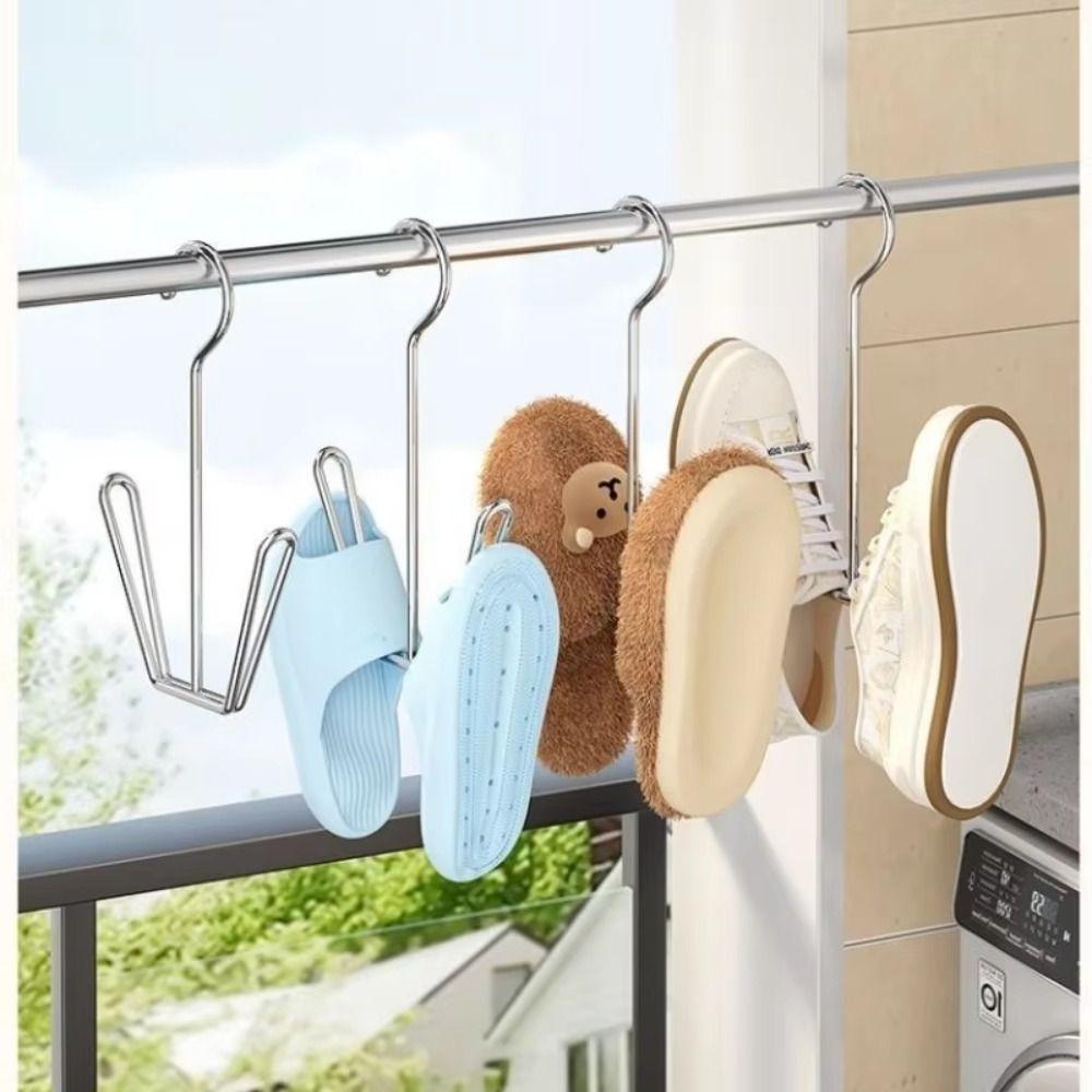 4Pcs/Pack Silver Shoe Drying Rack Stainless Steel Storage Organizer New Clothes Hanger Hook