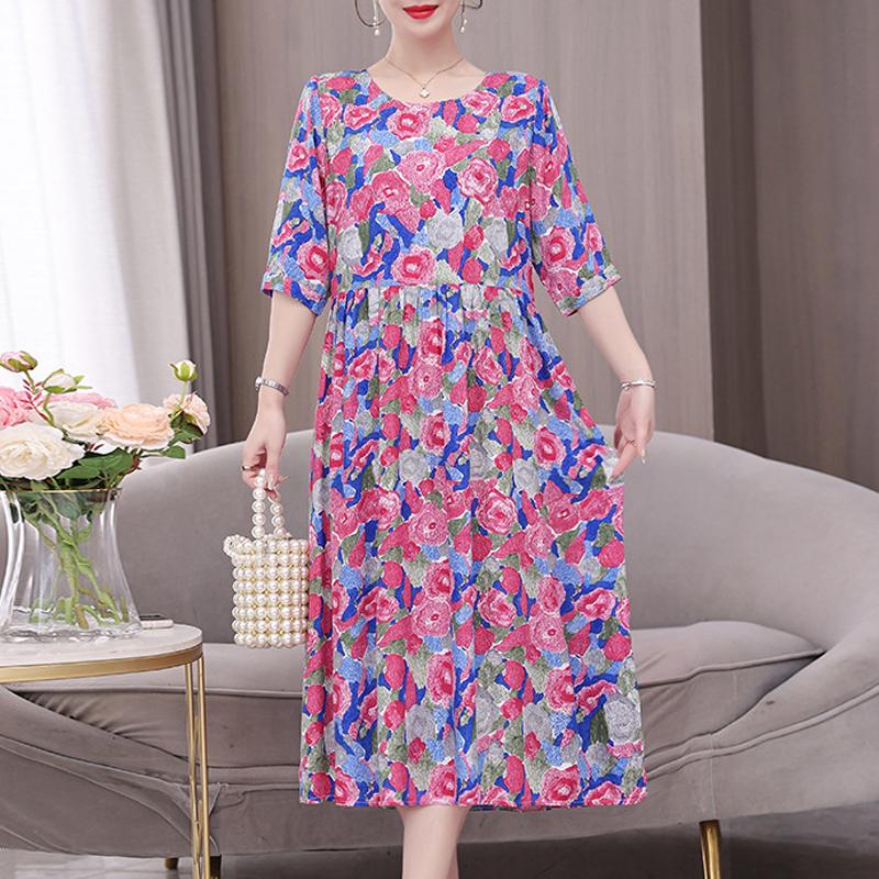 Summer Women for Dresses Casual Print Vintage Elegant Half Sleeve Women's Clothing Plus Size