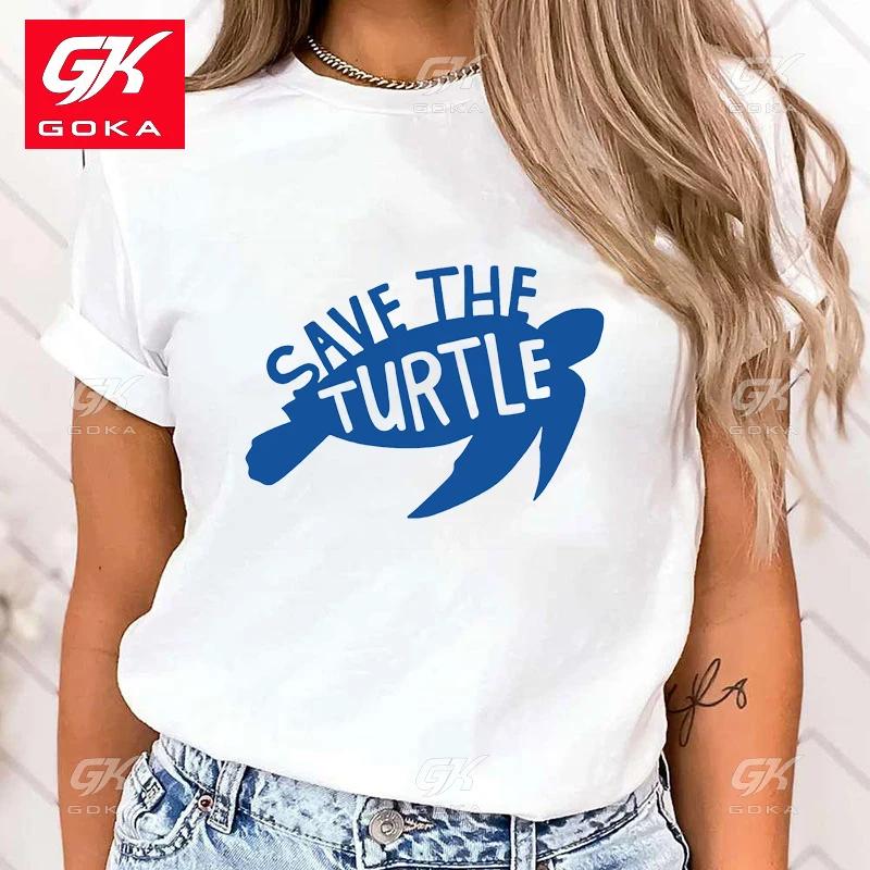 

Premium Cotton T Shirt New Protect The Ocean Save A Turtle Print T Shirts for Women Tee Shirt Hip Hop Casual Round Neck Tops S