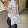 Green Double Sided Tote Bag Lightweight Shopping Handbags Chic Purple Flower Shoulder Bags  Travel