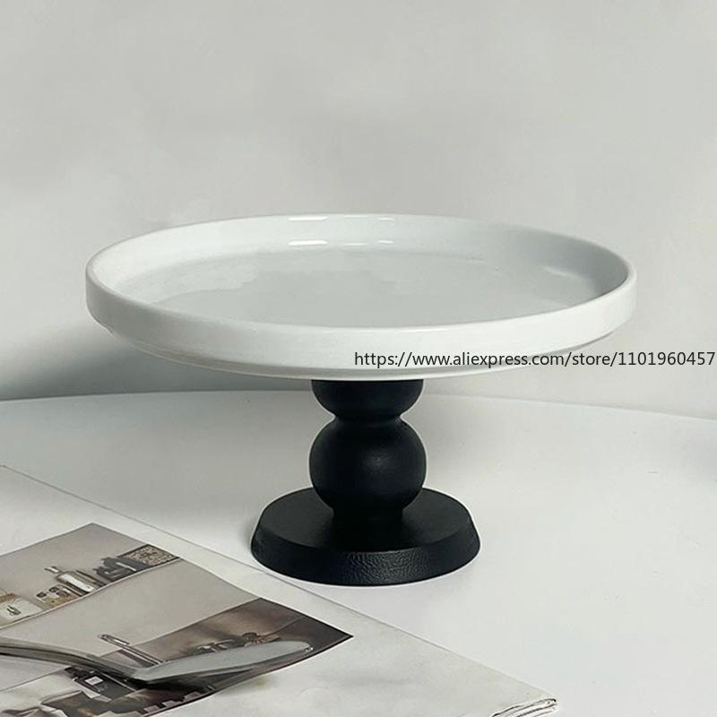 Keramik Runde Hochbeinige Tee- und Snackplatte Ins Dessert- und Kuchenplatte Retro Desktop Aufbewahrungsplatte