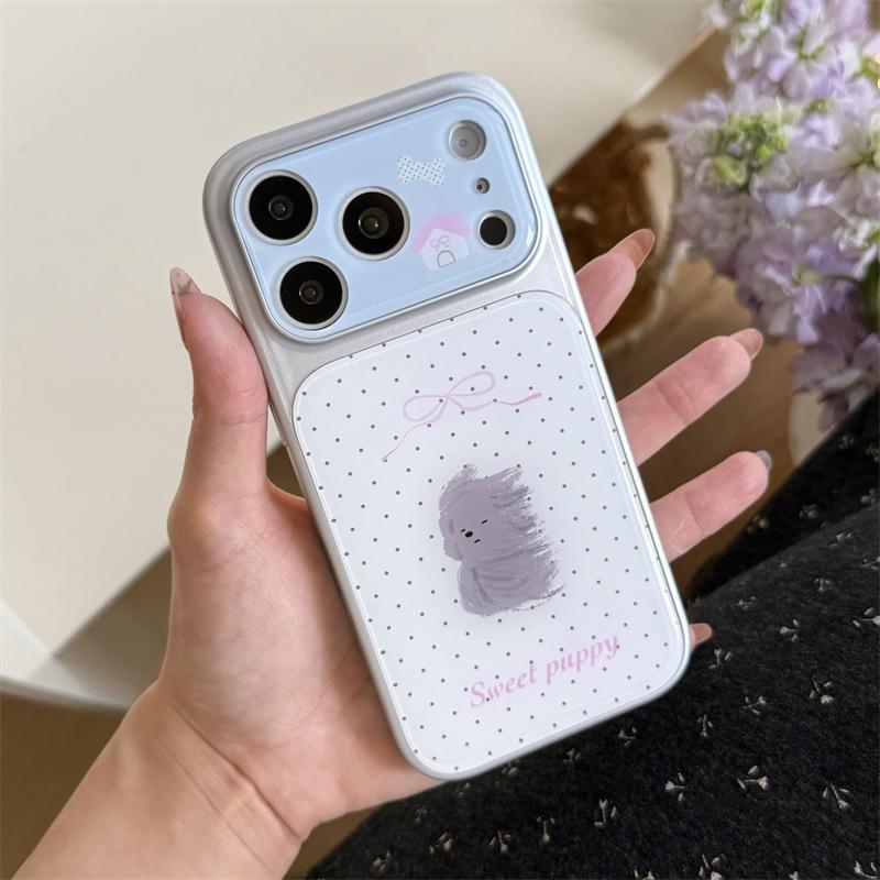 

Милый Сладкий Щенок в Горошек Чехол для Телефона для iPhone 17 16 15 14 Pro Max, Кавайный Светло-Голубой Бант Защитный Чехол для Девочек For iPhone 17ProMax
